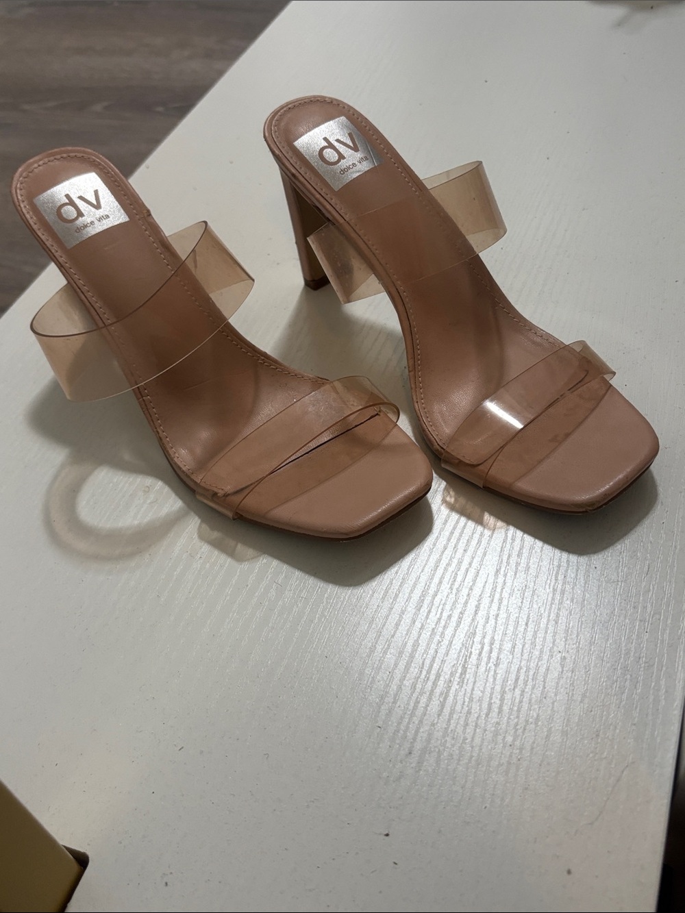 DV by Dolce Vita Selsta Blush Nude Clear-Strap Block Heel Sandals